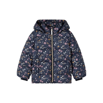 Name it - Maj puffer jakke m. blomsterprint - Dark sapphire